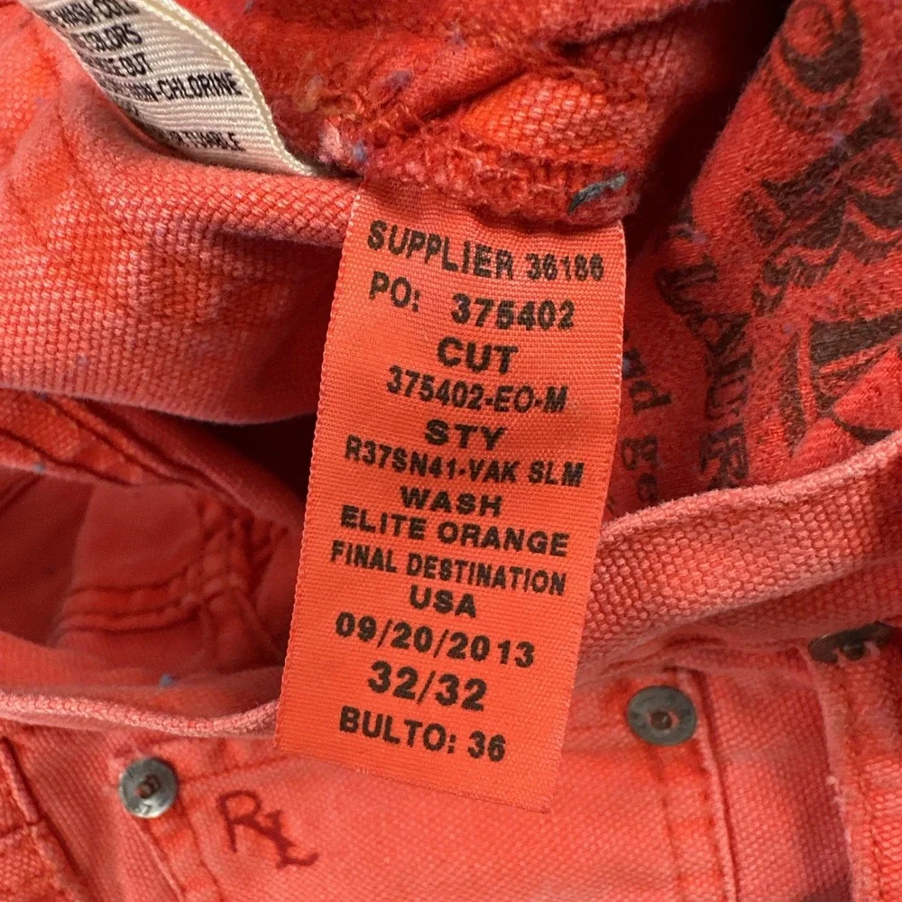 Polo Ralph Lauren Varick Slim 625 Pants Men 32x32 Elite Orange Canvas Button Fly